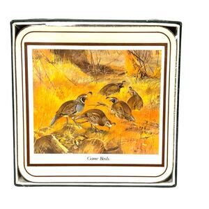 Game Birds square decorative cork coasters NEW boxed set yellow brown pheasants